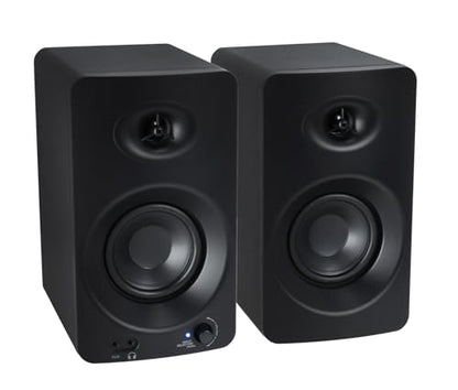 Rockville ASM4 4" Powered Active Studio Monitor Pair with RVSM1 Stands | 200W Peak / 50W RMS, Class D, Bluetooth 5.0, Optical/TS/RCA/3.5mm Inputs, DSP Tuned, RRS190S 3-Angle Isolation Pads, 6-items