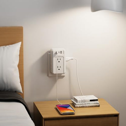 BN-LINK Multi Plug Outlet 2 Pack, 6 Wall Outlet Extender with 3 USB Charging Ports (1 USB C) Total 3.4A, 3-Sided Outlets Splitter Multiple Outlet Wall Plug for Home Office Dorm Room - size: 2pack - 6 Outlets (3 Side) (USB)