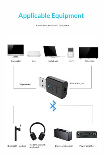 2-in-1 Bluetooth 5.0 USB & 3.5mm AUX Audio Adapter - Wireless Bluetooth Transmitter & Receiver for Car, Home Stereo, PC, Speake