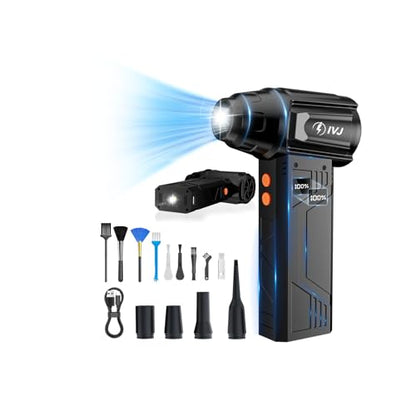IVJ 180000RPM Cordless Electric Compressed Air Duster | 4 Gear Adjustable Mini Air Duster with LED Light, Dust Blower for Computer, Keyboard, House, Outdoor and Car