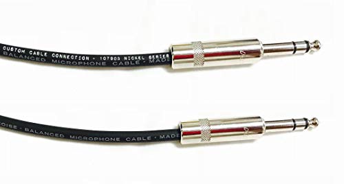 1 Foot Pro Audio REAN 1/4 inch (6.35mm) TRS to REAN 1/4 inch (6.35mm) TRS Balanced Cable with Rean NYS228 Nickel Plated connectors by Custom Cable Connection - size: 1 Foot, style: Male to Male (Nickel)