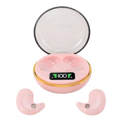 Yunseity Mini Bluetooth Earbuds, in Ear Stereo Earphones with Digital Display Charging Case, Mini for Sleep Work Music (Rose) - color: Rose