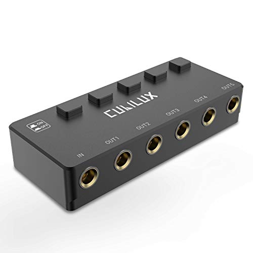 Cubilux 5-Way 6.35mm Stereo Audio Splitter with Switch, Passive Multi 1/4” AUX Distributor, Quarter Inch TRS Splitter Box/HUB for Instrument Cable, Headphones, Speaker, Guitar, Keyboard, Pedal - color: Black, Switcher Control