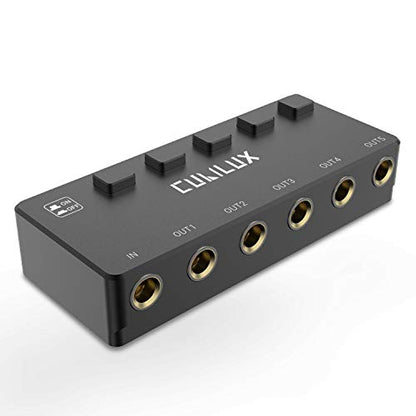 Cubilux 5-Way 6.35mm Stereo Audio Splitter with Switch, Passive Multi 1/4” AUX Distributor, Quarter Inch TRS Splitter Box/HUB for Instrument Cable, Headphones, Speaker, Guitar, Keyboard, Pedal - color: Black, Switcher Control