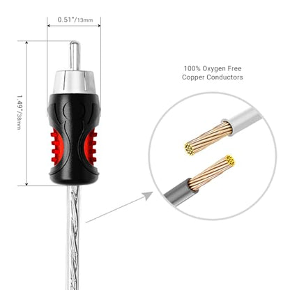 RECOIL PCI46 6ft 4 Channel RCA Audio Interconnects Cable Double Shielded | Premium 100% Oxygen Free Copper with Noise Reduction - size: 6ft
