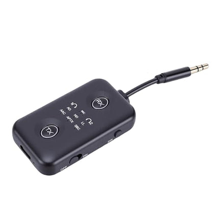 Jiawu Bluetooth Transmitter Receiver, Bluetooth 5.4 Ultra Low Latency Wireless Audio Adapter, Rotatable Audio Jack with Builtin 300mAh Battery USB Type C Charging 12m Range for