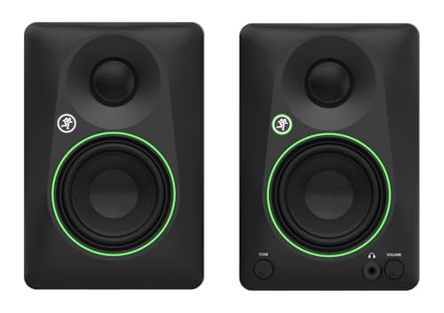 Audiosavings Bundle: Pair of Mackie CR3.5 3.5" Powered Studio Monitors with Tone Control Bundle with Pair of Rockville RHT8B Computer/Bookshelf Desktop Speaker/Studio Monitor Stands (2 Items)