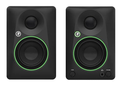 Audiosavings Bundle: Pair of Mackie CR3.5 3.5" Powered Studio Monitors with Tone Control Bundle with Pair of Rockville RHT8B Computer/Bookshelf Desktop Speaker/Studio Monitor Stands (2 Items)