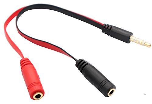 3.5mm Audio Y Splitter Cable 4-Pole 3.5mm AUX Male to 2x3.5mm Female Headset Mic & Stereo Y Splitter Cable for PC Computer Y Splitter Audio Flat Cable(20CM)(Red, Black) - color: Red, Black