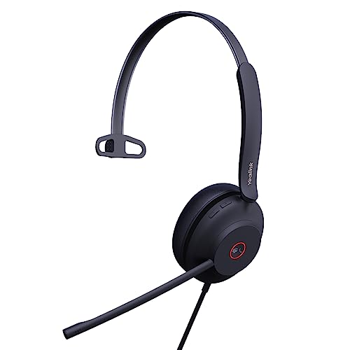 Yealink UH37 Wired USB-A Headset with Noise Cancelling Mic for PC Computer | Mono Work Headset with Microphone Professional Office Call Center Headphone Teams Certified Compatible with Teams Zoom