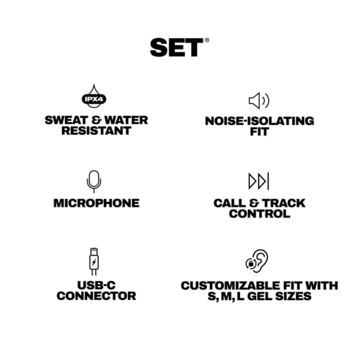 Skullcandy Set USB-C Wired Earbuds with Noise Isolating Fit - True Black | USB-C Wired Connection, In-Line Microphone Call and Track Control for iPhone Android, Ear Gel Sizes Included for Custom Fit - size: USB-C