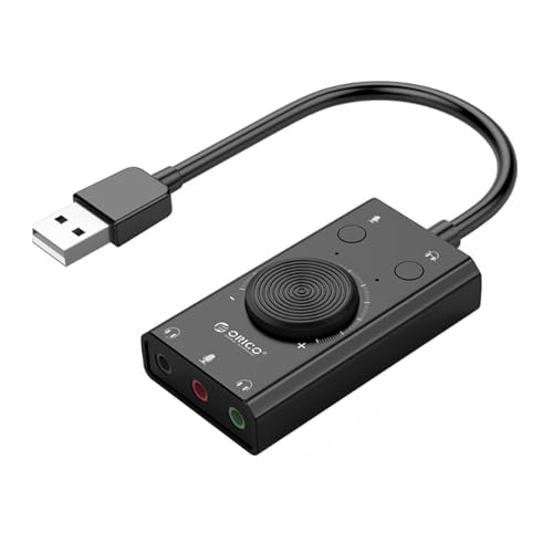 Docooler External Sound Card, USB Audio Adapter External Stereo Sound Card with Microphone Jack & 3.5mm Headphone, Sound Card with Volume Control, USB Multifunction Drive for PC, Laptop - Black