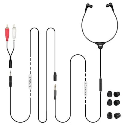 SIMOLIO Anti-Dropping Wired TV Earphone with Volume Control, Extra Long Cord Headphone with Mic for TV, PC, RCA & 3.5mm Cable Included, 14.9ft Extension Cable Earphone, Extra Soft Ear Tips, SM-901TV