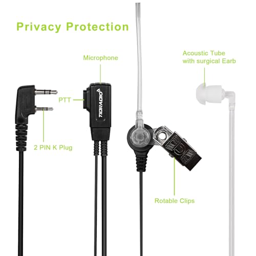 TIDRADIO Walkie Talkie Earpiece with Mic 2 Pin Acoustic Tube Headset TD-M8s TD-V2 TD-H3 TD-H8 H-777 RT21 RT22 RT68 Baofeng UV-5R Mini BF-F8HP 5RM UV-5G UV-32 DM-32 GM21 2 Way Radio-2 Pack - style: 2 Pack Acoustic Tube Earpiece