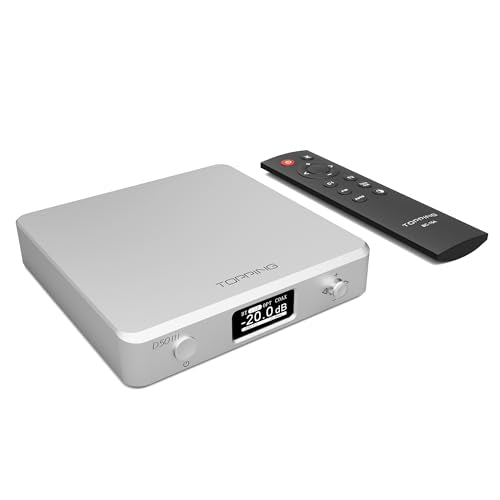 TOPPING D50 III Desktop HiFi DAC & Preamplifier, Dual ES9039Q2M, Bluetooth 5.1, Hi-Res Audio, DSD512/PCM768kHz Support, RCA/TRS Outputs, Includes 12V Trigger and Remote Control (Silver) - color: Silver