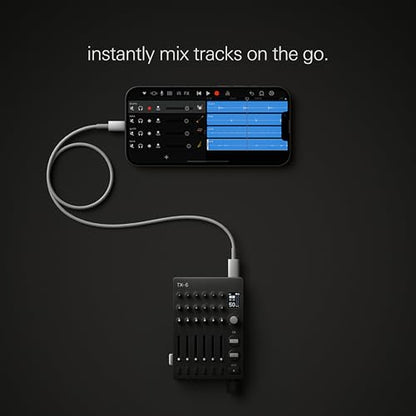 teenage engineering TX–6 portable and rechargeable 6 stereo channel mixer, usb audio interface and sound card, 8 hour battery life, built-in effects, ble and usb midi, iOS compatible (black)