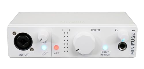 Arturia MiniFuse 1 White Bundle: Portable USB-C Audio Recording Interface with Software, RMC-XLR Dynamic Metal Handheld Wired XLR Microphone with Cables, 2-items