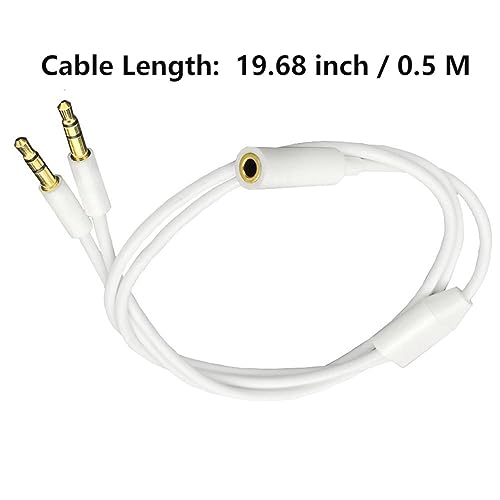 3.5mm Headphone Audio Y Splitter 1Female to2Male TRS Cable19.68in | 3.5mm Splitter Cable Gold-Plated Stereo Jack for PC Smartphone MP4 Earphone Mp3 Speaker 0.5m White