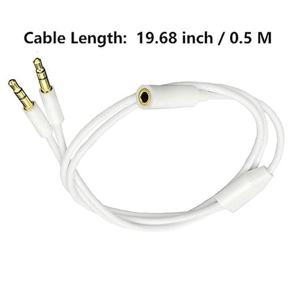 3.5mm Headphone Audio Y Splitter 1Female to2Male TRS Cable19.68in | 3.5mm Splitter Cable Gold-Plated Stereo Jack for PC Smartphone MP4 Earphone Mp3 Speaker 0.5m White