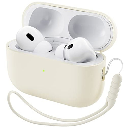 ORNARTO for AirPods Pro 2 Case, Hybrid Silicone, Starlight | Hybrid Silicone Rubber, Front LED Visible, Wireless Charging, Skin-Friendly Soft Touch, Anti-Scratch, Detachable Lanyard - color: Starlight