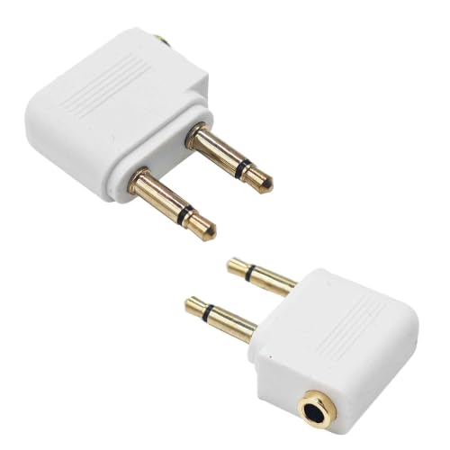 4Pcs Dual 3.5mm Male to 3.5mm Female Airplane Headphone Adapter, Flight Audio Connector for Wired Headphones and Bluetooth Transmitters(White) - color: White