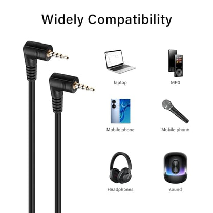 2.5mm Audio Aux Cable，90 Degree 2.5mm TRRS Male to 2.5mm TRRS Male Double Angled Stereo Headset Headphone Jack Connector Cable（0.3M）