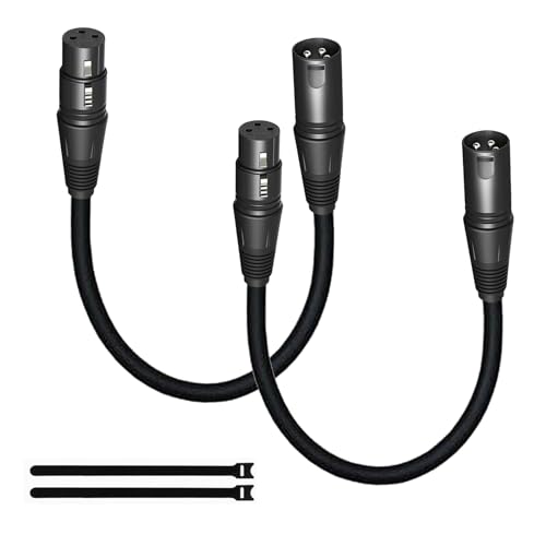 Short XLR Cables 1.6FT 2 Pack,XLR Male to Female Balanced Microphone Cord 3 pin, OFC Shielded 1 Foot Mic Cable - size: 1.6Feet