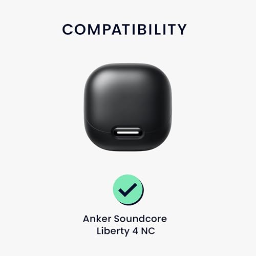 kwmobile Design Cover for Anker Soundcore Liberty 4 NC Case - Silicone Cover for Earbuds Charging Case - Protective Headphone Holder with Carabiner Clip - White/Black