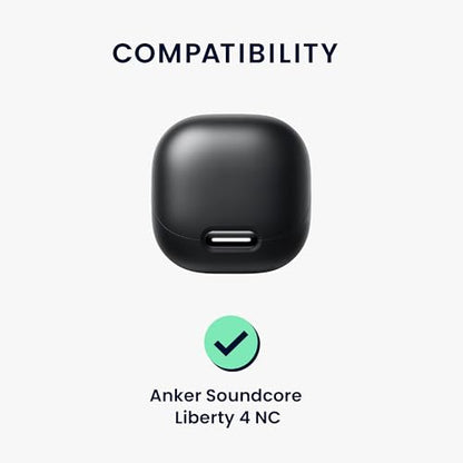 kwmobile Design Cover for Anker Soundcore Liberty 4 NC Case - Silicone Cover for Earbuds Charging Case - Protective Headphone Holder with Carabiner Clip - White/Black