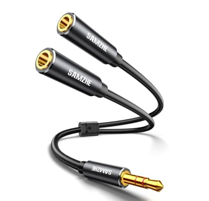 SAMZHE Headphone Splitter 3.5mm 1 Male to 2 Female Y Aux Cable, 24K Gold-Plated OFC Hi-Fi Stereo Cord No Mic, 9.8 Inch for PS5 PS4 Switch Xbox iPhone iPad Car Laptop Audio