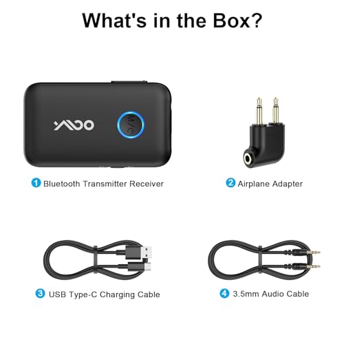 YMOO Airplane Bluetooth Adapter for AirPods, Bluetooth Transmitter Receiver | for TV, with aptX Adaptive & Low Latency, 3.5mm Aux Wireless Audio Adapter for 2 Headphones, Airplane Travel Essentials - color: Black