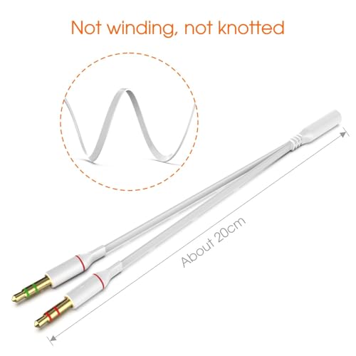 Headphone Splitter 3.5mm, Audio Splitter 2 Female to 1 Male, Y Splitters Cable for Headset Xbox PS4 Headset Microphone Computer Gaming Speaker PC Laptop, White - color: White