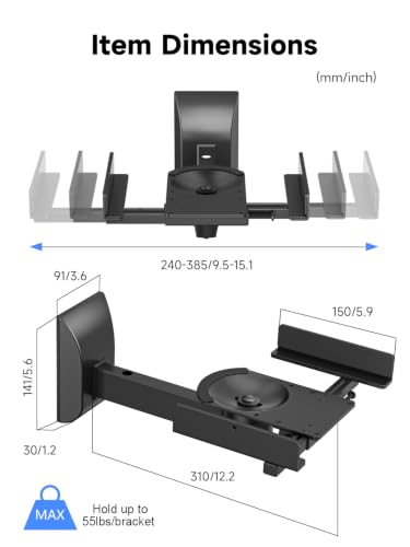 suptek Large Dual Side Clamping Bookshelf Speaker Wall Mounting Bracket for Large Surrounding Sound Speakers, Hold up to 55lbs Black SPM201LB - size: Large--black
