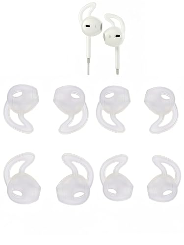 Ear Gel for iPhone EarPods, Anti-Slip Soft Silicone Replacement Earbud Tips, 4 Pairs Sport Ear Hooks Covers for iPhone 7/6s/6 Plus/5s/5c/SE,Clear Ear Buds Tips for Wired Earphone