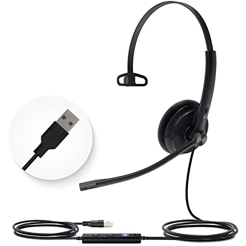 Yealink UH34 Lite Wired Headset,USB-A, Noise Canceling Mic,in-Line Controls | Single-Ear Headphones, Teams/Zoom Certified, Plug & Play for PC/Laptop/Phone, Call Center, Office,Hybrid Work, Ultra Light