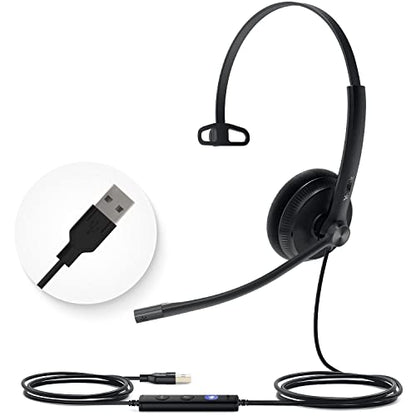 Yealink UH34 Lite Wired Headset,USB-A, Noise Canceling Mic,in-Line Controls | Single-Ear Headphones, Teams/Zoom Certified, Plug & Play for PC/Laptop/Phone, Call Center, Office,Hybrid Work, Ultra Light