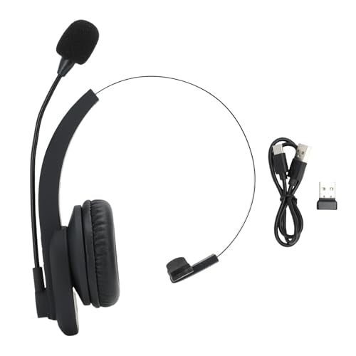AMONIDA Trucker Bluetooth Headset, Single Ear Wireless Headphone with Noise Cancelling Microphone, USB Dongle Mute Key Headset, 50Hrs Talk Time for Truck Drivers