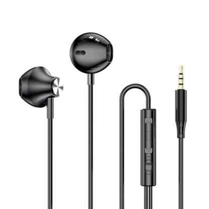 Wired in-Ear Headphones with Microphone, 3.5mm Jack Earphones | 3.5mm Jack Earphones with Remote and Mic. Compatible with Smartphones. Use in everyday routines. For practical routines. - color: Black, 3.5mm Round Tip