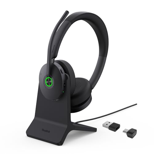 Yealink BH74 with Stand ANC Wireless Headset with Microphone for PC, Bluetooth Headset Noise Cancelling with 6 AI Mic, 32H Talk Time&Mute Button, Microsoft Teams Premium Open Office Certified for Work - color: Black (Teams), style: BH74 + stand