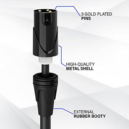 LyxPro 1.5 ft XLR Mic Cable, Male to Right-Angle Female, Black - color: Black, size: 1.5 Feet Angled Female