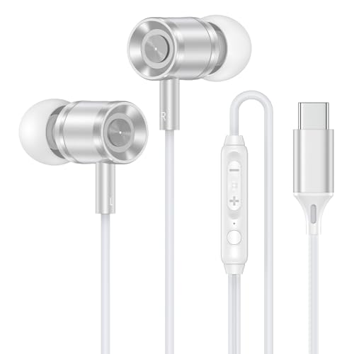 Wired Earbuds USB C Headphones for iPhone 17e 17 Pro Max Air 16e 16 Plus 16 Pro Max 15,Wired in-Ear Earphones USBC iPhone 17 Ear Buds with in-Line Microphone Call Control for Samsung S26 Ultra S25 FE - color: White