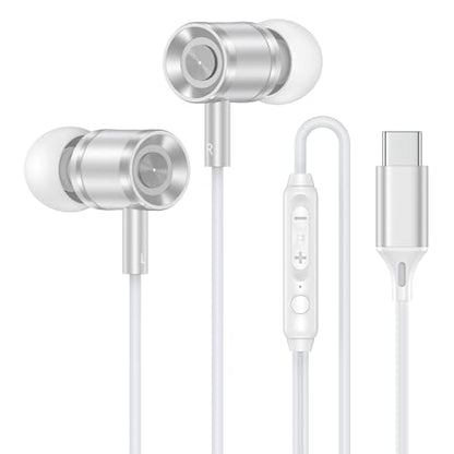 Wired Earbuds USB C Headphones for iPhone 17e 17 Pro Max Air 16e 16 Plus 16 Pro Max 15,Wired in-Ear Earphones USBC iPhone 17 Ear Buds with in-Line Microphone Call Control for Samsung S26 Ultra S25 FE - color: White