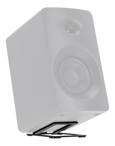 Rockville SR3 Pair Low Profile Speaker Riser Stands for 4" Desktop Speakers | 16-Degree Tilt, 3mm Steel, 25 lbs Capacity, Anti-Slip Feet, De-Coupling Pads, Vibration Isolation, Studio Monitor Compatible