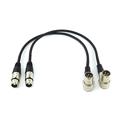 WJSTN Right-Angle Male XLR to Straight Female XLR Cable 1FT, XLR Microphone Audio Adapter for Camera, Mixer, Audio Interface (2 Pack) - size: 1FT