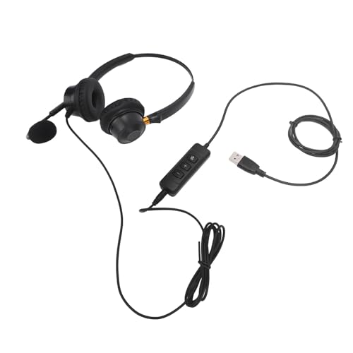 Headset with Noise Canceling Microphone, USB Dual Ear Volume Adjustable Office Telephone Headset with Long Cable, for Call Center, Customer Service