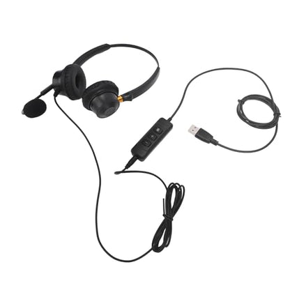 Headset with Noise Canceling Microphone, USB Dual Ear Volume Adjustable Office Telephone Headset with Long Cable, for Call Center, Customer Service
