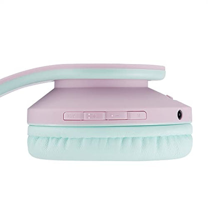 PowerLocus Kids Headphones Over-Ear, Bluetooth Wireless Headphones for Kids,with Microphone, Safe 85DB Volume Limited, Foldable with Carry Case, Audio Cable, Micro SD mode for Online Classes,PC,Phones - color: Pink/Teal