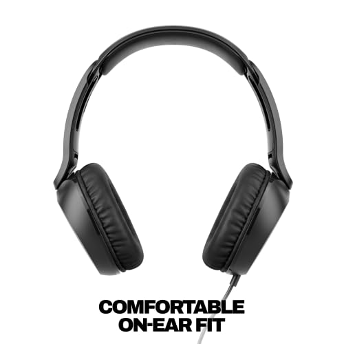 Skullcandy Icon 180 Wired On-Ear Headphones - Black | Built-In 85dB Volume Limiter, Comfortable, Adjustable Headband, Convenient for Travel with 3.5mm AUX Plug, In-Line Microphone