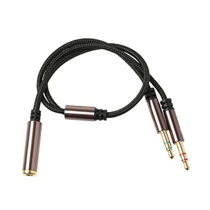 3.5mm Jack Microphone Audio Headset Splitter Cable Nylon-Braided,2 Male Audio/Mic to 4 Pole Combo Female AUX Adapter Computer(0.3M) - size: 0.3M