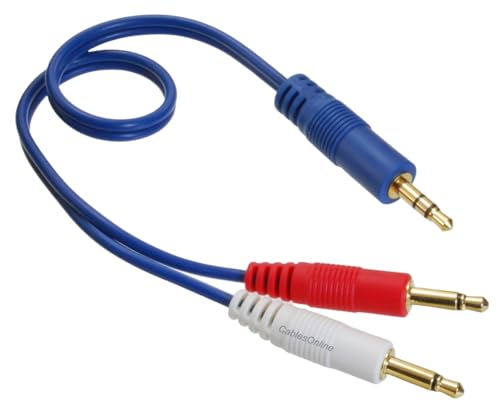 CablesOnline 3.5mm (1/8") TRS Stereo Male to Dual (Rd/Wh) 3.5mm (1/8") TS Mono Male Blue Audio Breakout Cable (1 Foot) - size: 1 ft